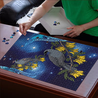 New Zealand Kokako Bird Puzzle Kowhai Galaxy Style Polynesian Pattern