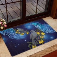 New Zealand Kokako Bird Rubber Doormat Kowhai Galaxy Style Polynesian Pattern