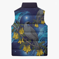 New Zealand Kokako Bird Sleeveless Puffer Jacket Kowhai Galaxy Style Polynesian Pattern