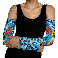 Personalised New Zealand Father's Day Arm Sleeves Best Dad Trophy Red Rose Maori Pattern
