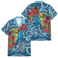 Personalised New Zealand Father's Day Family Matching Tank Maxi Dress and Hawaiian Shirt Best Dad Trophy Red Rose Maori Pattern LT22 Dad's Shirt - Short Sleeve Blue - Polynesian Pride