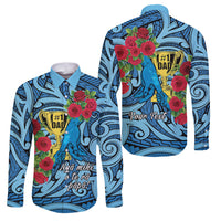 Personalised New Zealand Father's Day Family Matching Tank Maxi Dress and Hawaiian Shirt Best Dad Trophy Red Rose Maori Pattern LT22 Dad's Shirt - Long Sleeve Blue - Polynesian Pride