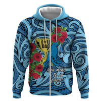 Personalised New Zealand Father's Day Hoodie Best Dad Trophy Red Rose Maori Pattern LT22 Zip Hoodie Blue - Polynesian Pride
