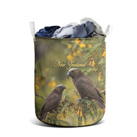 New Zealand Kaka Bird Laundry Basket Kowhai Flower Landscape Style