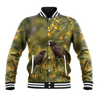 New Zealand Kaka Bird Baseball Jacket Kowhai Flower Landscape Style