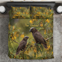 New Zealand Kaka Bird Bedding Set Kowhai Flower Landscape Style