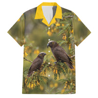 New Zealand Kaka Bird Family Matching Off The Shoulder Long Sleeve Dress and Hawaiian Shirt Kowhai Flower Landscape Style LT22 Dad's Shirt - Short Sleeve Green - Polynesian Pride