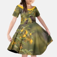 New Zealand Kaka Bird Kid Short Sleeve Dress Kowhai Flower Landscape Style