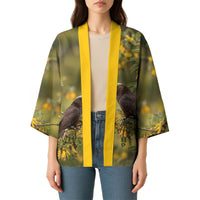 New Zealand Kaka Bird Kimono Kowhai Flower Landscape Style