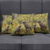 New Zealand Kaka Bird Pillow Cover Kowhai Flower Landscape Style