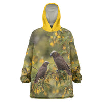 New Zealand Kaka Bird Wearable Blanket Hoodie Kowhai Flower Landscape Style
