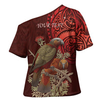 New Zealand Kaka Bird Personalised Cross Shoulder Shirt Pohutukawa Matariki Maori Pattern