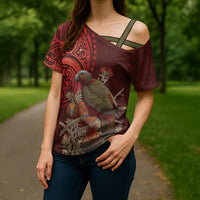 New Zealand Kaka Bird Personalised Cross Shoulder Shirt Pohutukawa Matariki Maori Pattern