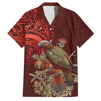 New Zealand Kaka Bird Personalised Family Matching Off The Shoulder Long Sleeve Dress and Hawaiian Shirt Pohutukawa Matariki Maori Pattern LT22 Dad's Shirt - Short Sleeve Red - Polynesian Pride