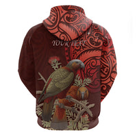 New Zealand Kaka Bird Personalised Hoodie Pohutukawa Matariki Maori Pattern