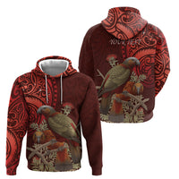 New Zealand Kaka Bird Personalised Zip Hoodie Pohutukawa Matariki Maori Pattern