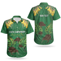 Personalised South Canterbury Anniversary Day Couples Matching Short Sleeve Bodycon Dress and Hawaiian Shirt Kiwi Kowhai Silver Fern Maori Pattern LT22 - Polynesian Pride