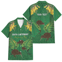 Personalised South Canterbury Anniversary Day Family Matching Off Shoulder Maxi Dress and Hawaiian Shirt Kiwi Kowhai Silver Fern Maori Pattern LT22 Dad's Shirt - Short Sleeve Green - Polynesian Pride