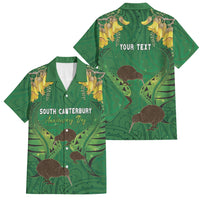 Personalised South Canterbury Anniversary Day Family Matching Puletasi and Hawaiian Shirt Kiwi Kowhai Silver Fern Maori Pattern LT22 Dad's Shirt - Short Sleeve Green - Polynesian Pride