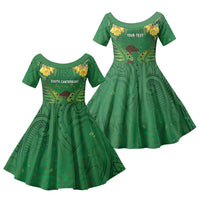 Personalised South Canterbury Anniversary Day Family Matching Summer Maxi Dress and Hawaiian Shirt Kiwi Kowhai Silver Fern Maori Pattern LT22 Daughter's Dress Green - Polynesian Pride
