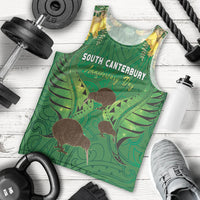 Personalised South Canterbury Anniversary Day Men Tank Top Kiwi Kowhai Silver Fern Maori Pattern LT22 - Polynesian Pride