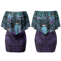 Personalised New Zealand Suicide Prevention Month Family Matching Off Shoulder Short Dress and Hawaiian Shirt Maori Mauri Tu Mauri Ora Polynesian Pattern LT22 Mom's Dress Teal - Polynesian Pride