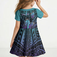 Personalised New Zealand Suicide Prevention Month Kid Short Sleeve Dress Maori Mauri Tu Mauri Ora Polynesian Pattern