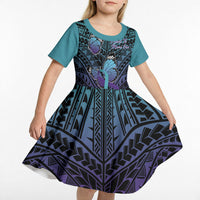Personalised New Zealand Suicide Prevention Month Kid Short Sleeve Dress Maori Mauri Tu Mauri Ora Polynesian Pattern