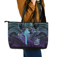 New Zealand Suicide Prevention Month Leather Tote Bag Maori Mauri Tu Mauri Ora Polynesian Pattern