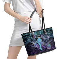 New Zealand Suicide Prevention Month Leather Tote Bag Maori Mauri Tu Mauri Ora Polynesian Pattern