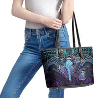 New Zealand Suicide Prevention Month Leather Tote Bag Maori Mauri Tu Mauri Ora Polynesian Pattern