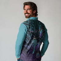Personalised New Zealand Suicide Prevention Month Long Sleeve Polo Shirt Maori Mauri Tu Mauri Ora Polynesian Pattern