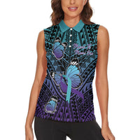 Personalised New Zealand Suicide Prevention Month Women Sleeveless Polo Shirt Maori Mauri Tu Mauri Ora Polynesian Pattern