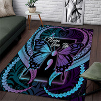 Polynesia Suicide Prevention Month Area Rug Semicolon Butterfly Never Give Up Polynesian Pattern