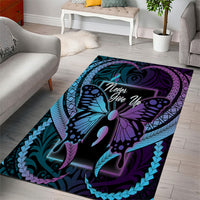 Polynesia Suicide Prevention Month Area Rug Semicolon Butterfly Never Give Up Polynesian Pattern