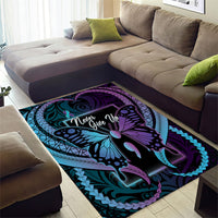 Polynesia Suicide Prevention Month Area Rug Semicolon Butterfly Never Give Up Polynesian Pattern