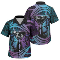 Personalised Polynesia Suicide Prevention Month Family Matching Long Sleeve Bodycon Dress and Hawaiian Shirt Semicolon Butterfly Never Give Up Polynesian Pattern LT22 Son's Shirt Teal - Polynesian Pride