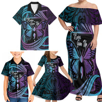 Personalised Polynesia Suicide Prevention Month Family Matching Off Shoulder Maxi Dress and Hawaiian Shirt Semicolon Butterfly Never Give Up Polynesian Pattern LT22 - Polynesian Pride
