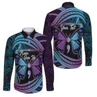 Personalised Polynesia Suicide Prevention Month Family Matching Tank Maxi Dress and Hawaiian Shirt Semicolon Butterfly Never Give Up Polynesian Pattern LT22 Dad's Shirt - Long Sleeve Teal - Polynesian Pride