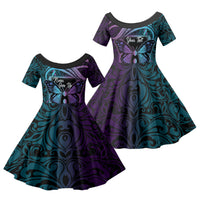 Personalised Polynesia Suicide Prevention Month Family Matching Tank Maxi Dress and Hawaiian Shirt Semicolon Butterfly Never Give Up Polynesian Pattern LT22 Daughter's Dress Teal - Polynesian Pride