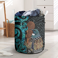 New Zealand Tui Bird Wahaika Laundry Basket Maori Weapon Paua Shell Koru Pattern