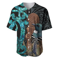 New Zealand Tui Bird Wahaika Baseball Jersey Maori Weapon Paua Shell Koru Pattern