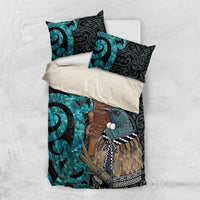 New Zealand Tui Bird Wahaika Bedding Set Maori Weapon Paua Shell Koru Pattern