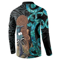 New Zealand Tui Bird Wahaika Button Sweatshirt Maori Weapon Paua Shell Koru Pattern