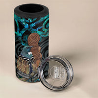 New Zealand Tui Bird Wahaika 4 in 1 Can Cooler Tumbler Maori Weapon Paua Shell Koru Pattern