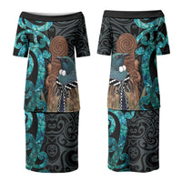 New Zealand Tui Bird Wahaika Couples Matching Puletasi and Hawaiian Shirt Maori Weapon Paua Shell Koru Pattern