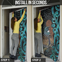 New Zealand Tui Bird Wahaika Door Cover Maori Weapon Paua Shell Koru Pattern