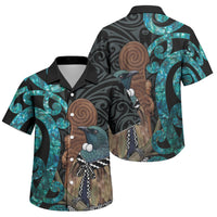 New Zealand Tui Bird Wahaika Family Matching Off The Shoulder Long Sleeve Dress and Hawaiian Shirt Maori Weapon Paua Shell Koru Pattern LT22 Son's Shirt Black - Polynesian Pride
