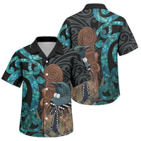 New Zealand Tui Bird Wahaika Family Matching Puletasi and Hawaiian Shirt Maori Weapon Paua Shell Koru Pattern