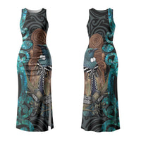 New Zealand Tui Bird Wahaika Family Matching Tank Maxi Dress and Hawaiian Shirt Maori Weapon Paua Shell Koru Pattern